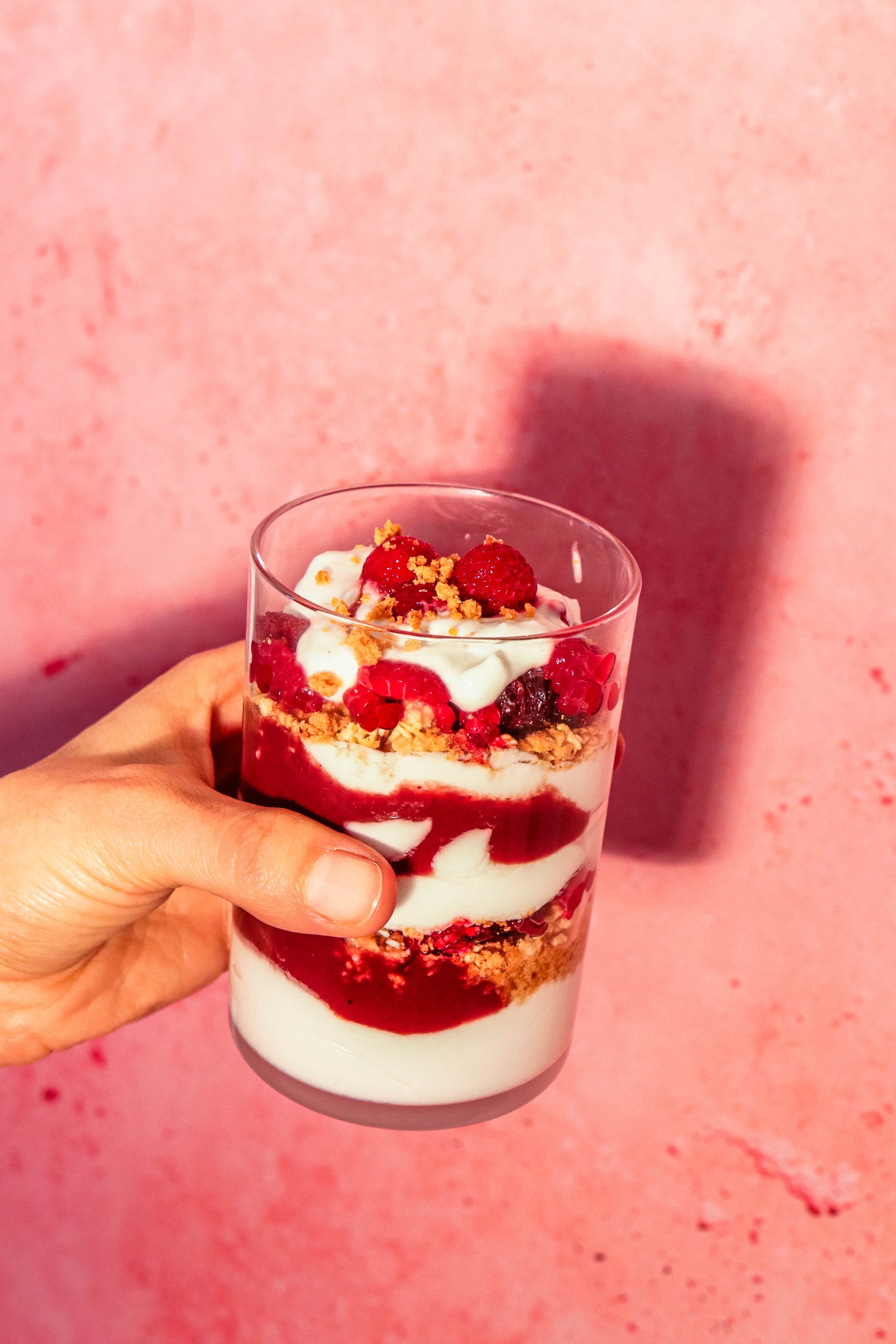 acai verrine on pink background