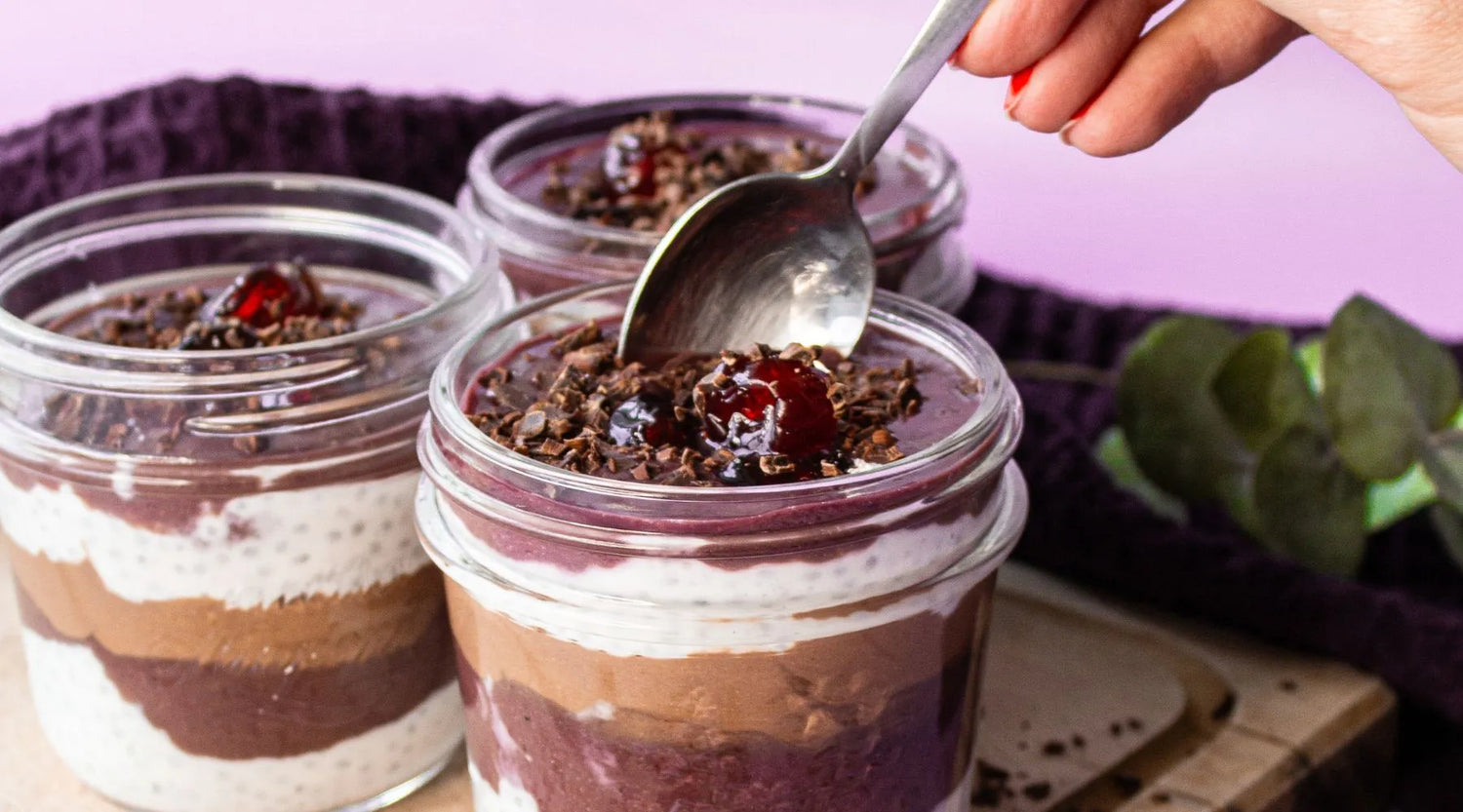 pudin de açai y chía al estilo selva negra