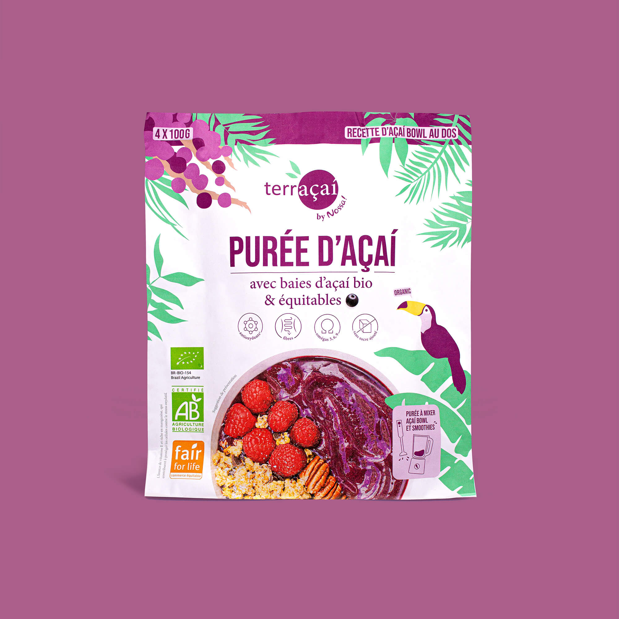 Puré de açaí biológico e de comércio justo