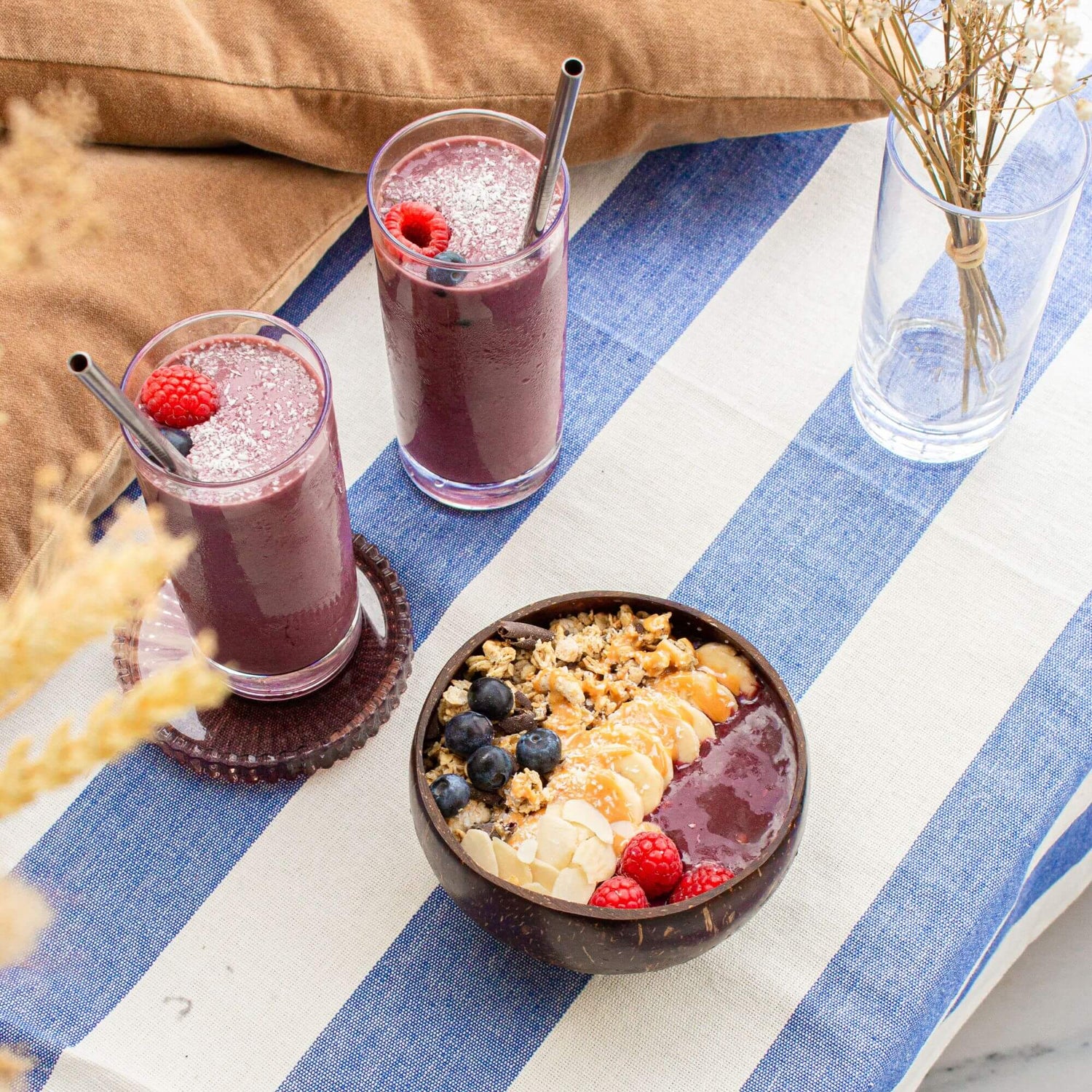 Mistura de açaí, framboesa e banana